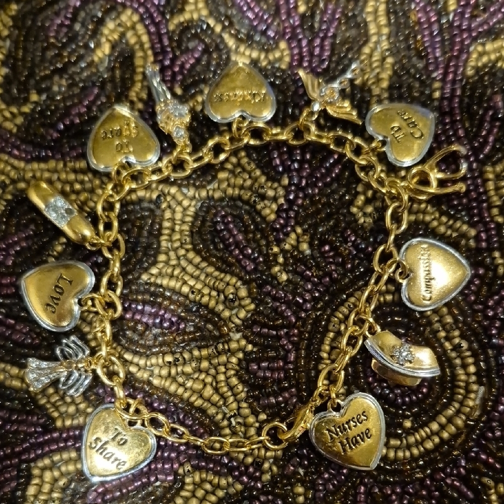 Vintage Gold Tone Nurse Heart Charm Bracelet